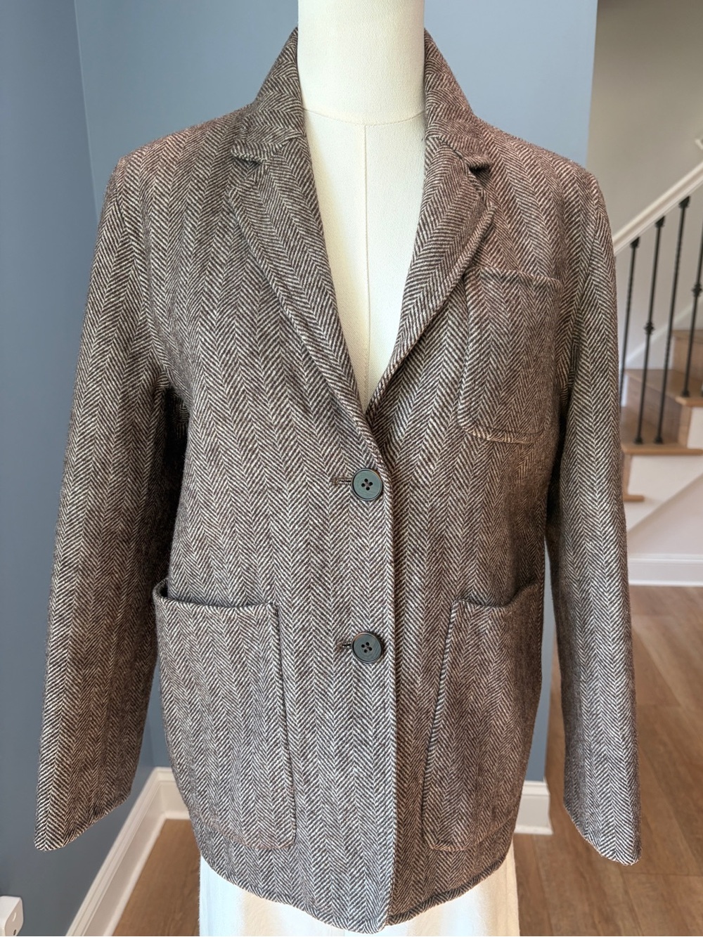 Randompiece Handmade Limited Edition Herringbone Wool Blazer Brown XS